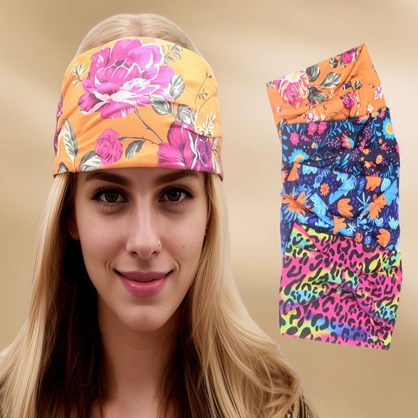 Vintage Floral Print Wide Headband with Various Flower Patterns for Fashionable Styles - Soft & Elastic Fabric Suitable for All Head Sizes