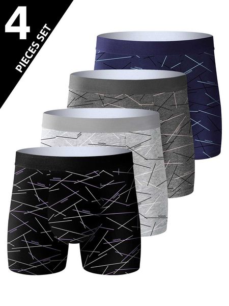 Underpants 4 peças Conjunto de calças de fitness de roupas íntimas masculinas respiráveis respiráveis longos resumos longos de moda atlé