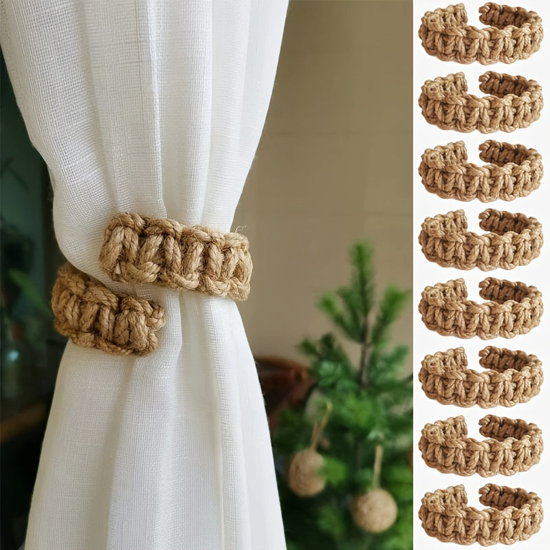 TEMU 8pcs Boho Style Linen Curtain Tiebacks, Rope Organizer For Window Treatments, Decorative Cord Holder, Curtain Fixing Woven Stand, Curtain