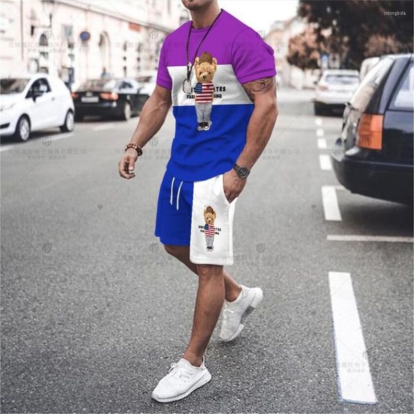 Men&#039;s Tracksuits 2023 Men&#039;s T-Shirt Set Bear High Quality Shorts Activewear 2 Piece Fashion Print Summer Streetwear