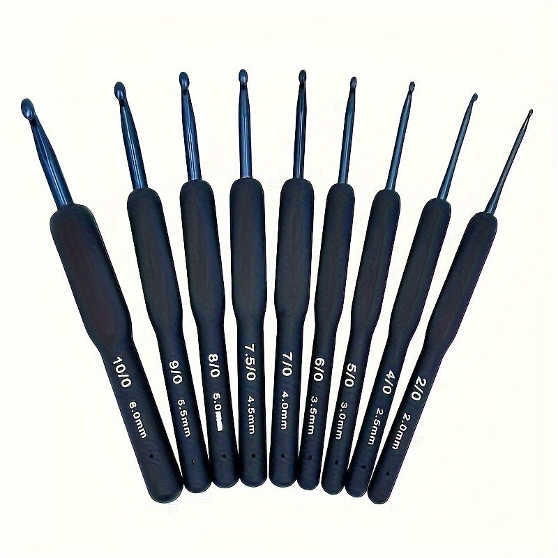 TEMU 9pcs-sets Ergonomic Blue Silicone Crochet Hook Set - Knitting Tools For Wool Sweaters, Comfortable Crafting Essentials