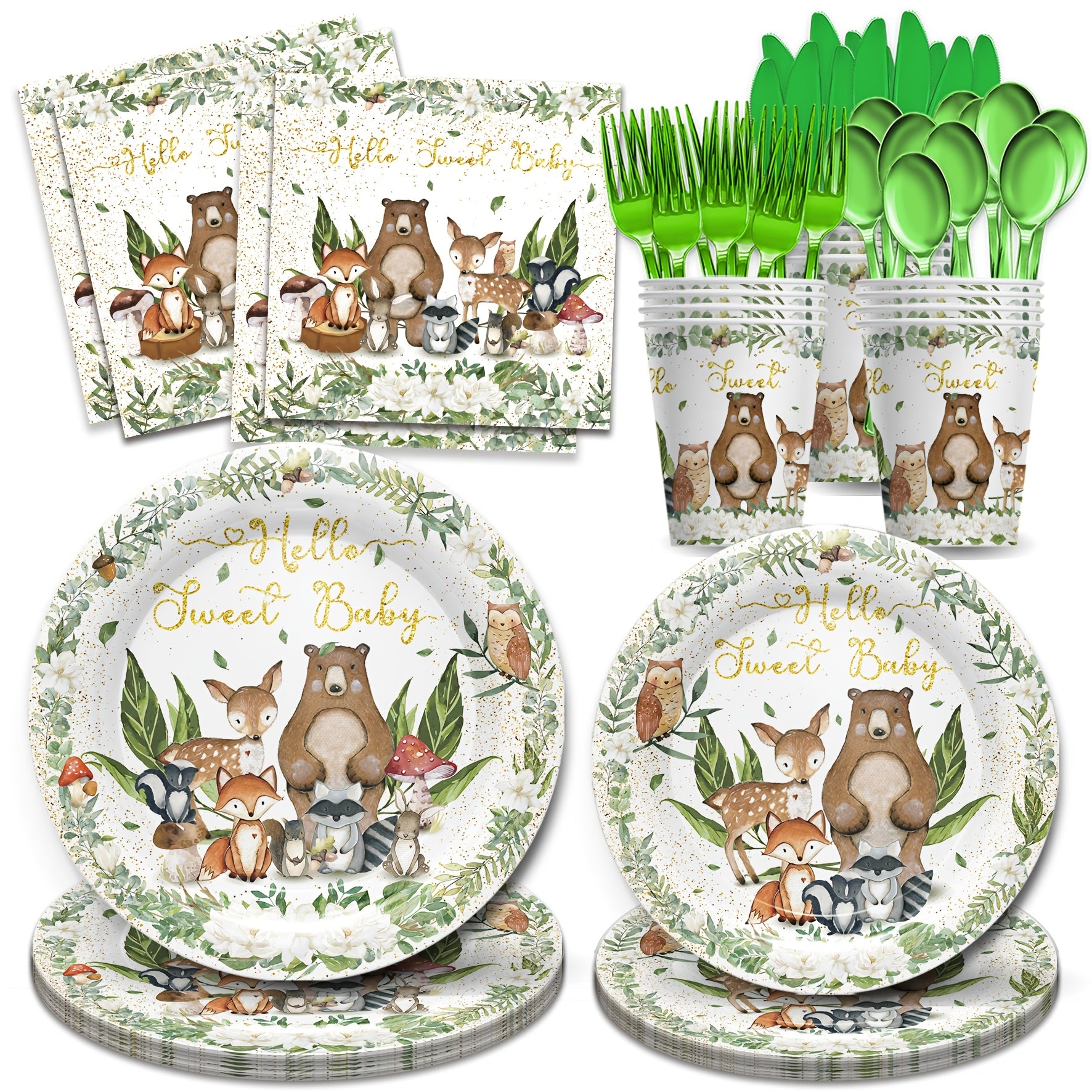 TEMU 168pcs Baby Shower Decorations Jungle Theme Party Plates And Napkins,cups Forks Knives Tableware Set For Birthdays, Baby Showers, Graduation