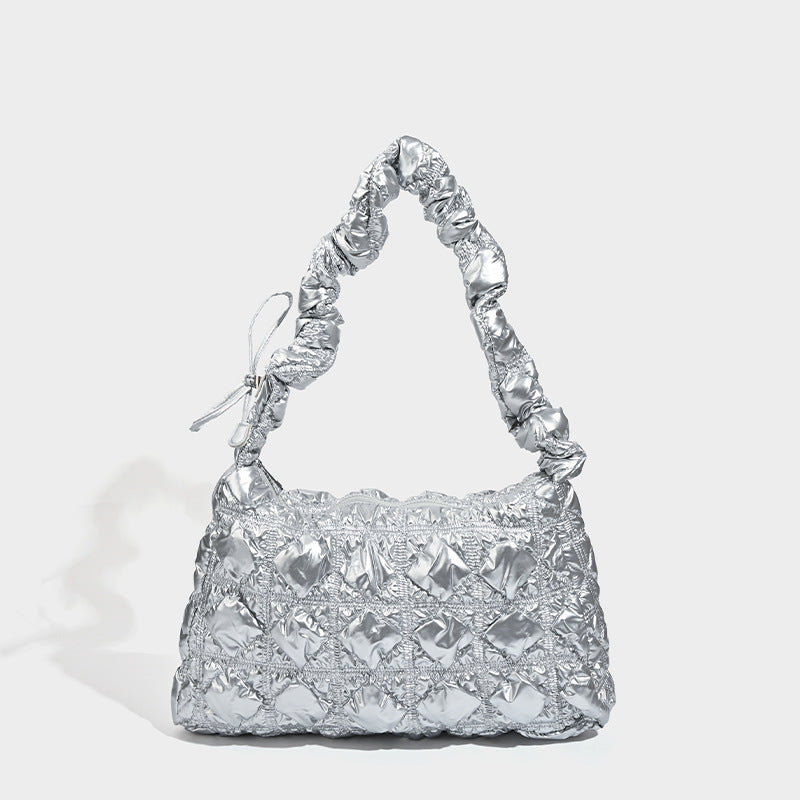 South Korea Small Cloud Bag Candy Colors Ruched Bubble Crossbody Underarm Bag with Bows