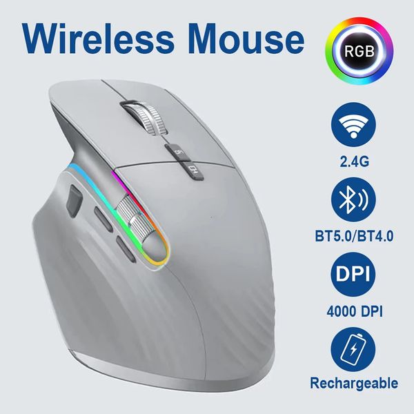 Multi-Device Bluetooth 5.0 3.0 2.4G Wireless Portable Optical Mouse Ergonomic Right Hand Computer Mice 240619