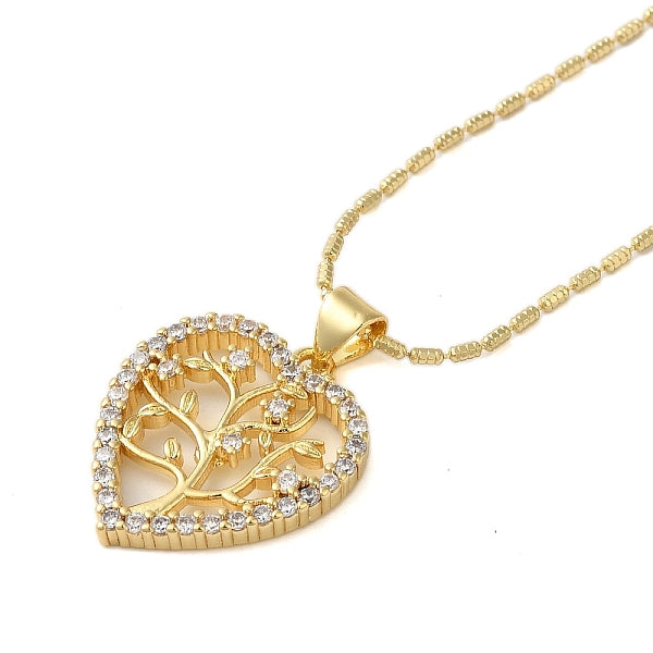 Collares con colgante de corazón de circonita cúbica micropavé de latón para mujer