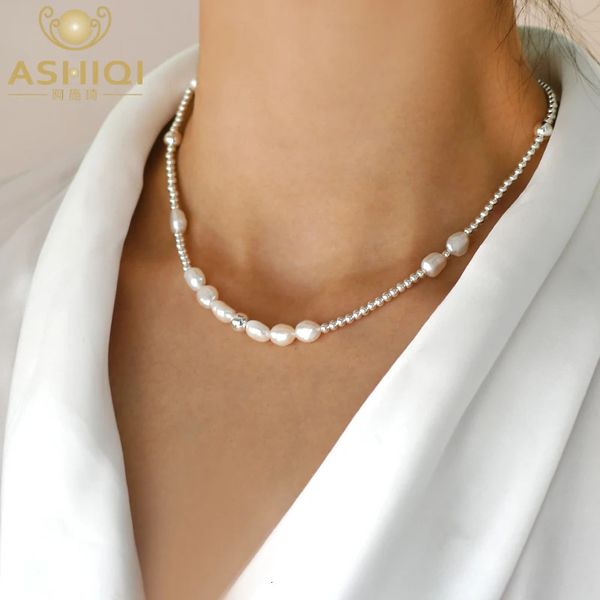 Pendant Necklaces ASHIQI Natural 7mm Baroque Pearl Choker Necklace 925 Sterling Silver Jewelry for Women Trend 231010