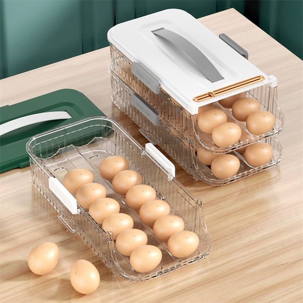 Egg Storage Box Plastic Organizer Rolling Slide Container Multi-layer Refrigerator Holder Tray Organizations Kitchen Accessories