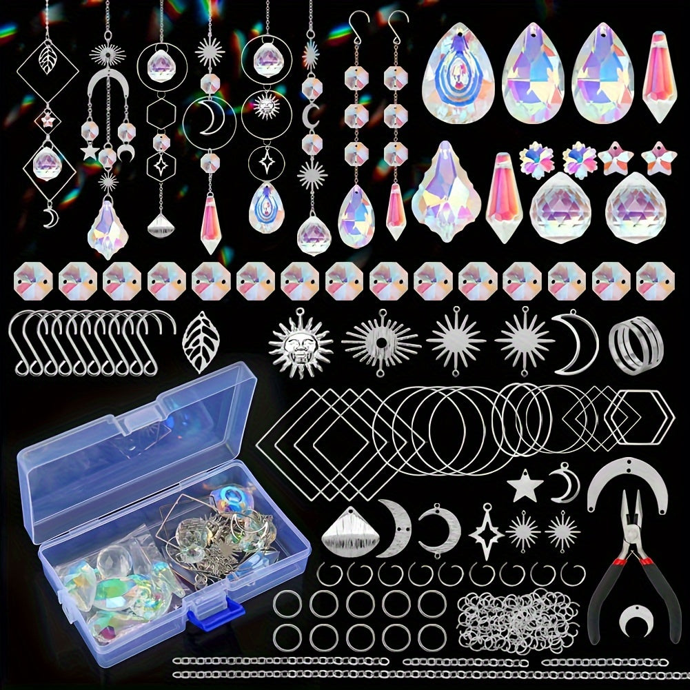 TEMU 200pcs Diy Garden Suncatchers Crafting Kit For Adults Crystal Garden Suncatcherss Crafts With Hook Chain Pendant Prism For Hanging Window Indoor