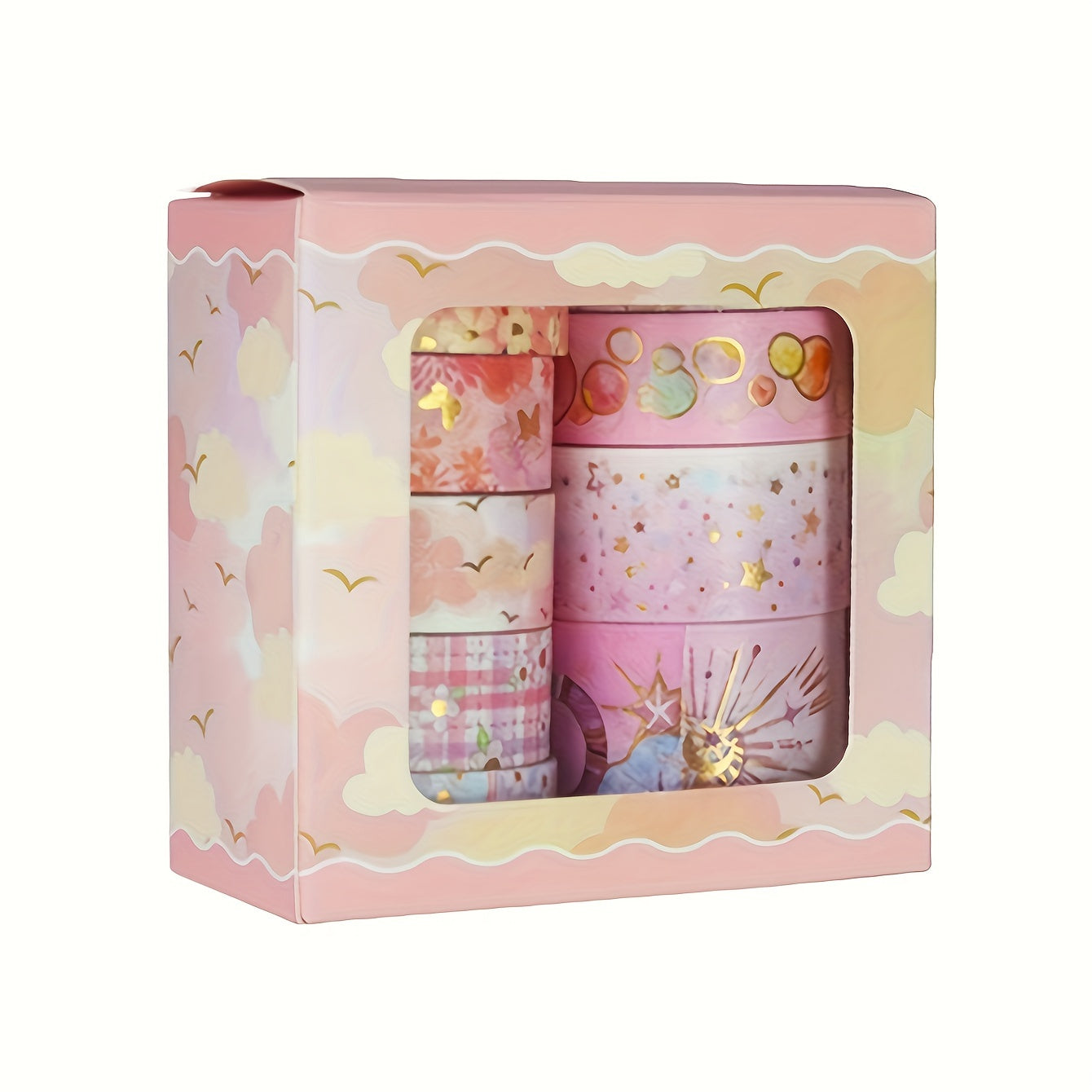 TEMU 9 Rolls Washi Tape Set, Flower Cloud Patterns, Diy Scrapbooking Album Journal Crafting Supplies, Stationery Gift For