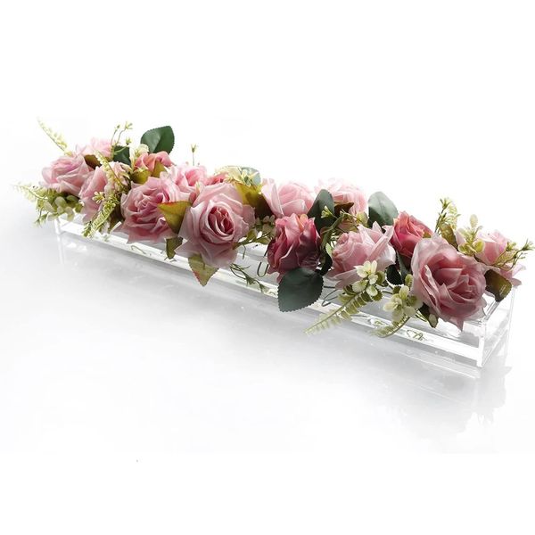Clear Acrylic Rectangular Flower Vase With Lid Wedding Dinner Table Floral Centerpiece Morden Floral Vases Desktop Home Decorate 240229