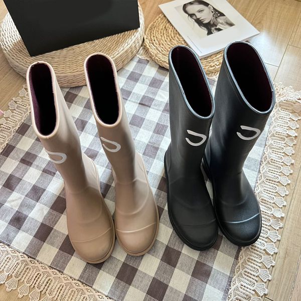 2024 Women Rubber Boots New Waterproof Anti Slip High Tube Rain Shoes Pure Color