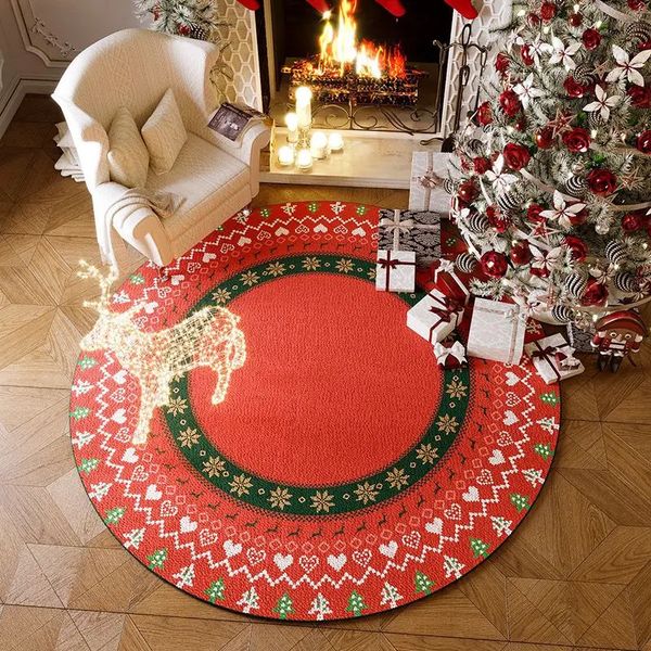 Red Christmas tree Christmas tree reindeer snowflakes circular carpet floor mat living room dining table large area carpet bedroom decoratio
