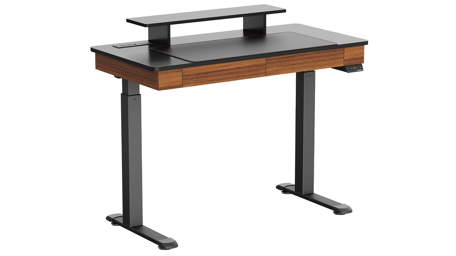 EUREKA ERGONOMIC Standing Desk: Double Drawers and Hutch Walnut - 47" x 23.6" Classic
