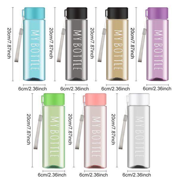 Water Bottle Transparent Square Plastic Drink Cup Outdoor Cold Juice Milk Sport Bottle With Portable Rope Leakproof Water Bottle