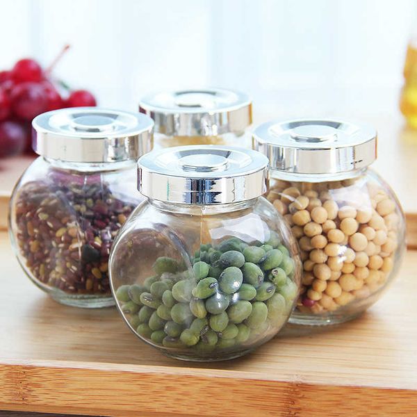 Storage Bottles Jars Round Kitchen Glass Sealed Cans Food Storage Jar Spice Tea Sugar Container Coffee Beans Candy Preservation Bottle Stora