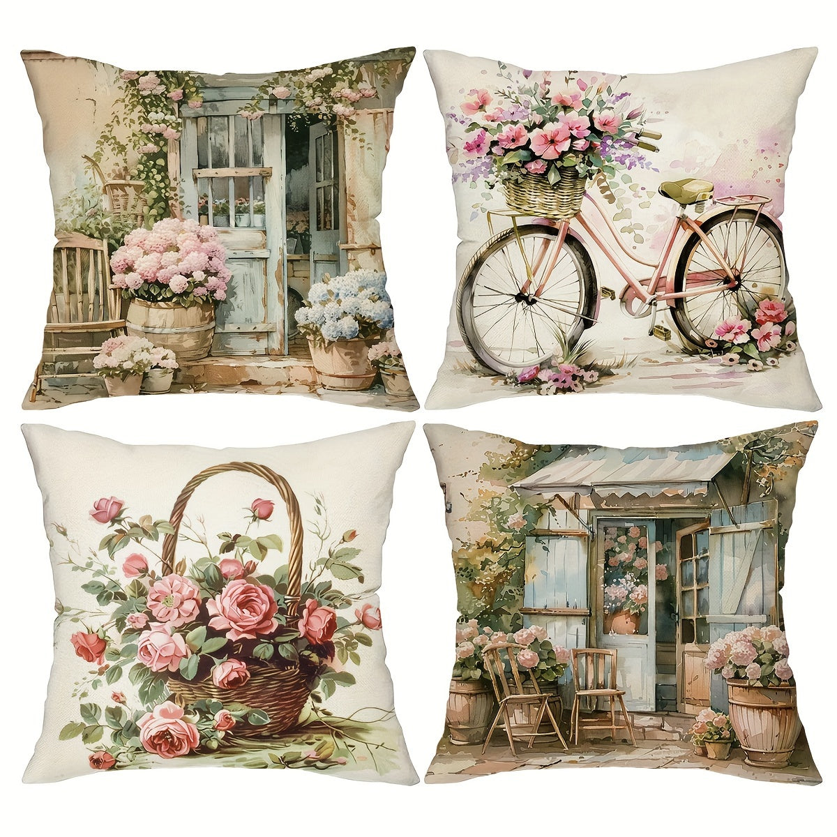 TEMU 4pcs, Vintage Floral Throw Pillow Covers, Rustic Style Retro Flowers Home Decor Cushion Covers, 18in*18in, Cozy Farmhouse Decor Pillowcases, For