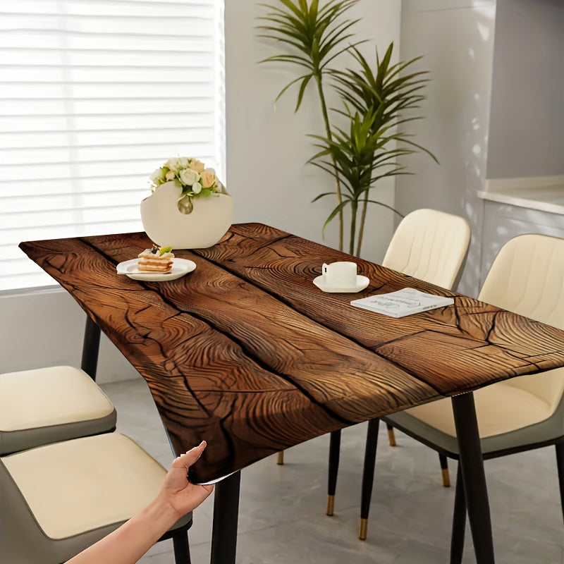 TEMU 1 Design Tablecloth, Natural Wood Grain Pattern Stretchable Tablecloth - Fashionable And Durable, Suitable For , Vibrant Colors, Outdoor Patio