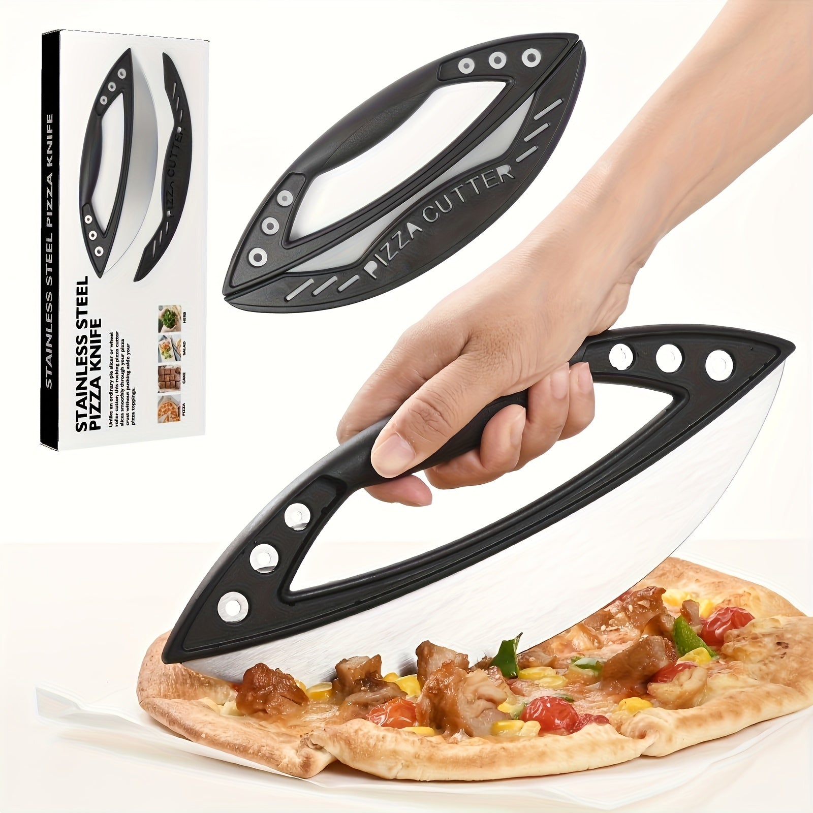 TEMU 1-2pcs Pizza Cutter Rocker Blade - Steel Slicer Knife W Protective Cover, Pizza Slicer, With Ease-ideal For Pizza Sauce, Bread, And Pizza