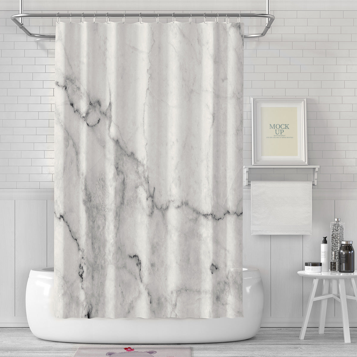 YL-36955 Manufacturer Spot Digital Printed Fabric Shower Curtain Waterproof Thickened Bathroom Partition Curtain Free Hook Cross-border Supply