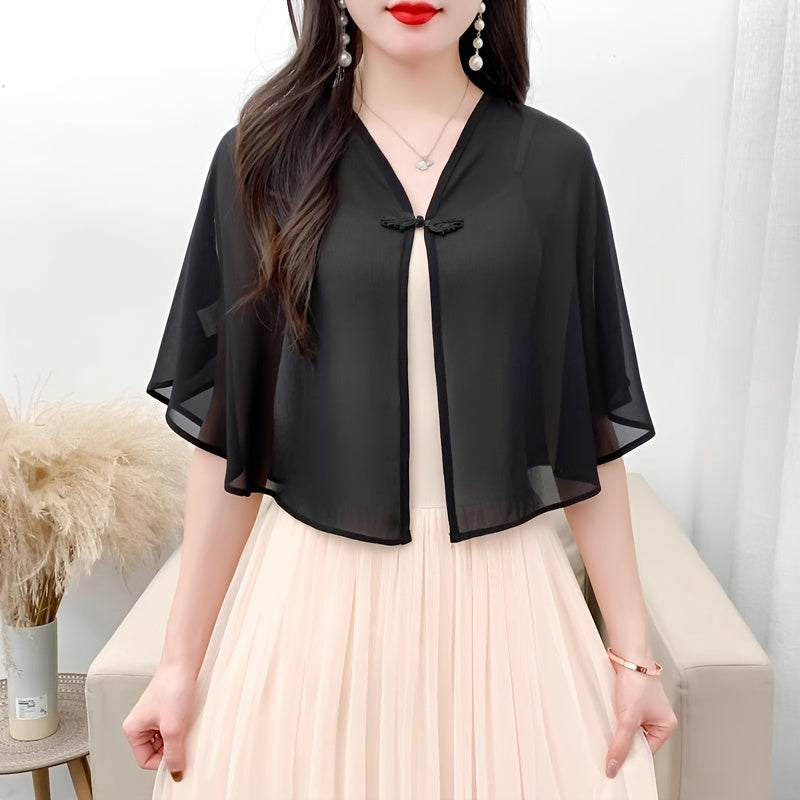 TEMU Chiffon Shirt Jacket For Women Style With Suspenders Skirt Shawl Blouse Cardigan Thin Style