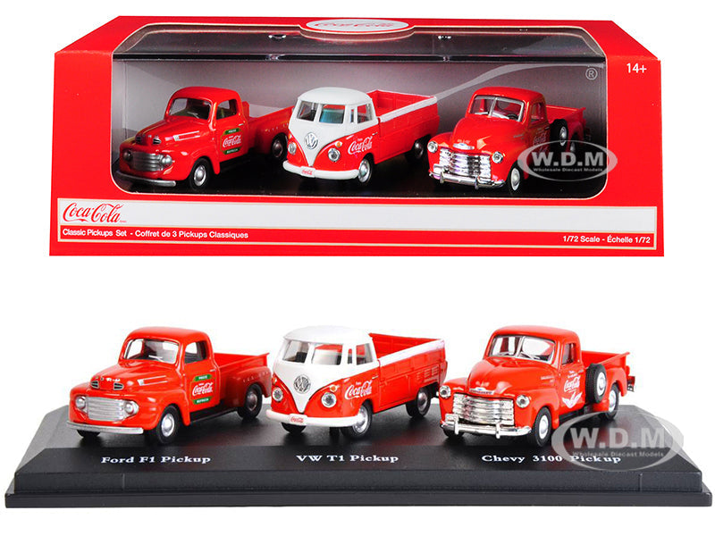 "Classic Pickups" Gift Set of 3 Pickup Trucks "Coca Cola" 172 Diecast Model Cars by Motor City Classics