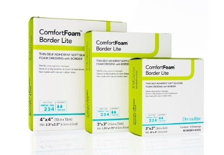 ComfortFoam Border Lite Thin Silicone Foam Dressing, 3" x 3", 10 Each - Box