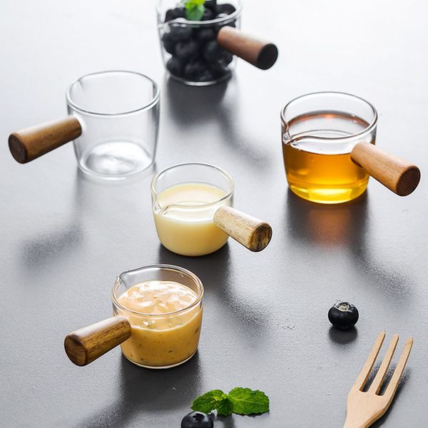 Herb Spice Tools Multifunctional Taste Mini Coffee Milk Cup Dish With Wood Handle Glass Sauce Vinegar Plate Dispenser Tableware 221203