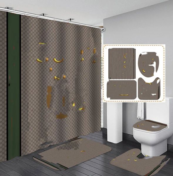 three-piece Cool Print Shower Curtains Sets High-grade Must Set Bathroom Anti-peeping Non-slip Deodorant Bath Toilet Mats