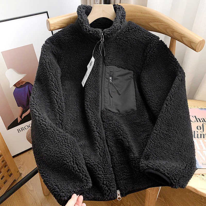 men&#039;s Jackets Fashion Lamb Plush Jacket Autumn Winter Pocket Zipper Long Sleeve Loose Stand Collar Comfort Warm For men