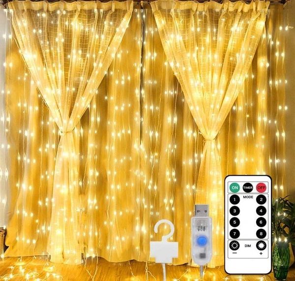 Christmas Decorations Curtain LED String Lights Fairy Decoration With Remote Control Hook Wedding Garland Lamp For Bedroom Home Holiday 2309