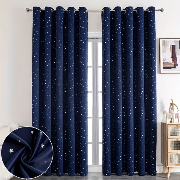 Curtain Childrens curtains with star shaped grommets on top used for bedroom and living room curtains 240828