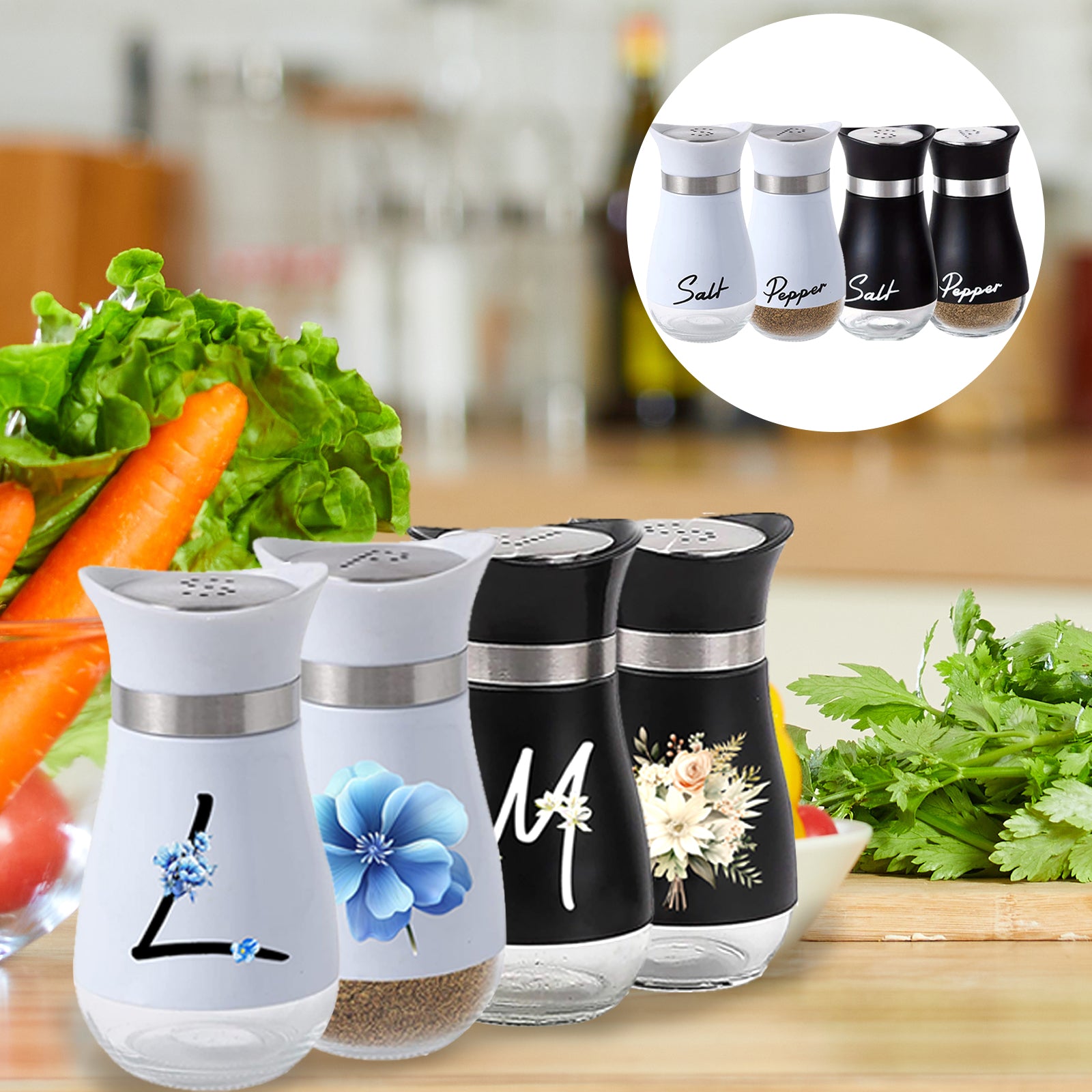 Two salt and pepper shaker with inverted hole spice dispenser adjustable refillable pepper shaker seasoning jar kitchen tool