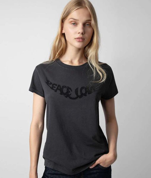 designer shirts ZV Women Pullover T Shirt Vintage Printed Wings Rhinestone women short sleeve t shirt tops womens clothes designer tops wome