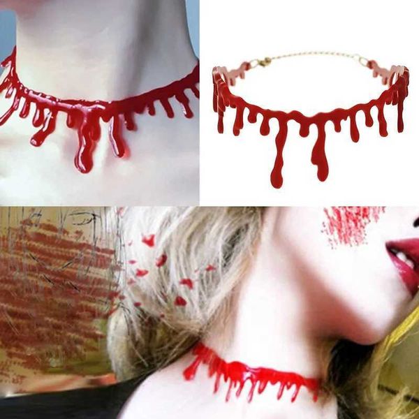 Halloween Bloody Scar Necklace Horror Fake Vampire Choker Girls Cosplay Costume Halloween Party Favors Decorations Kids Gifts Y240801