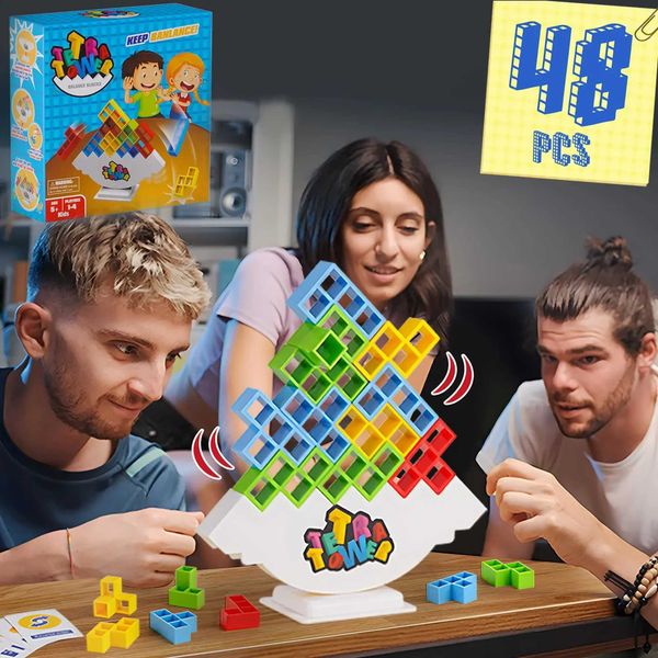 48PCS Tetra Tower Fun Balance Stacking Building Blocks Board Game for Kids Adults Friends Team Dorm Family Game Night and PartieC250211