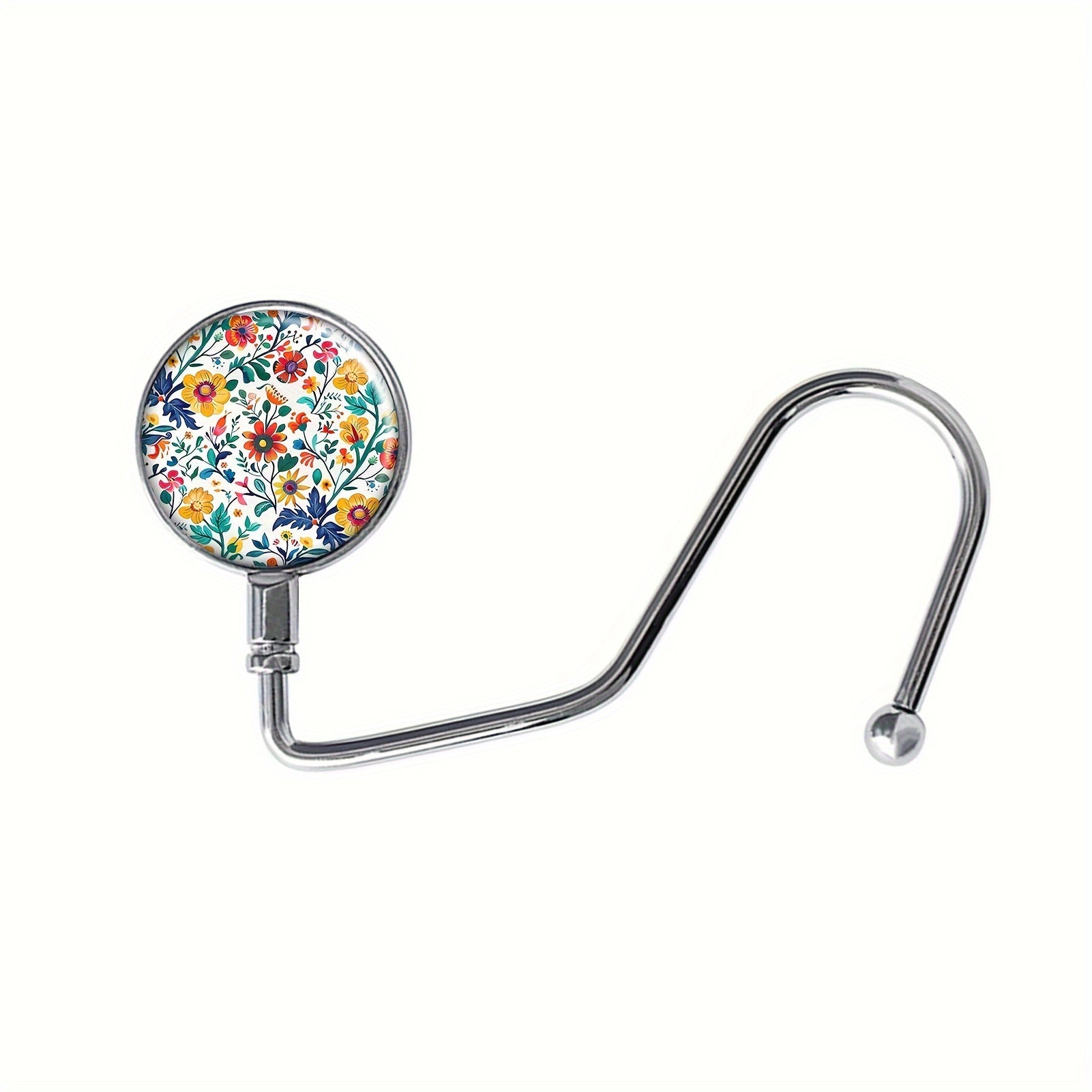 TEMU Colorful Floral Metal Purse Hook Hanger - Elegant Tabletop Bag Holder For Women, Durable Handbag Storage Decor, Unique Gift Idea, Sleek Metallic