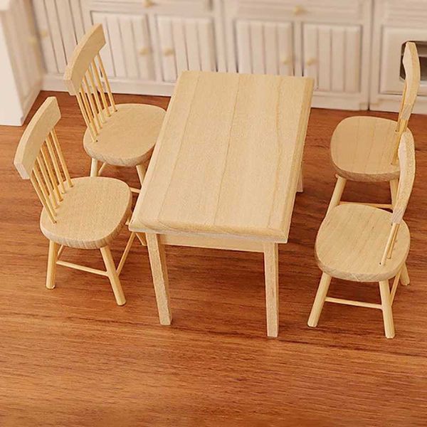 1Set Dollhouse Mini Round Table And Chair Set Furniture Scene Model For Doll House Decor Kids Pretend Play Toys Y240807