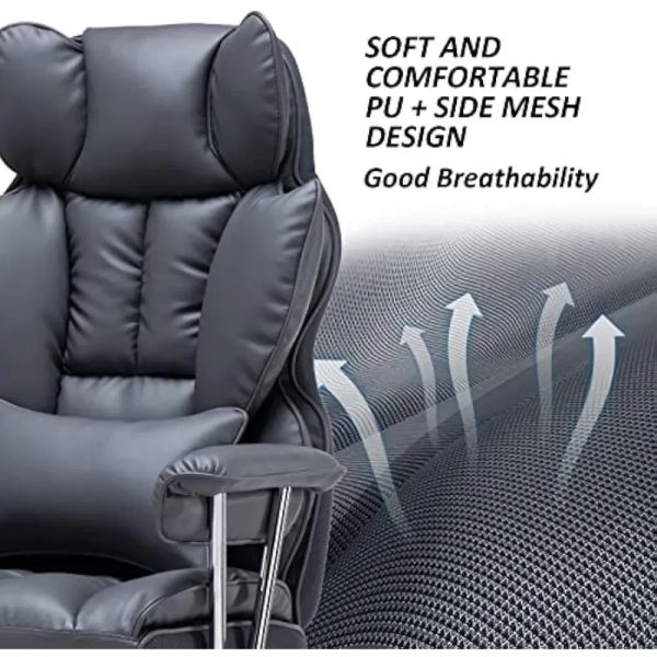 Efomao Desk Office Chair Big High Back PU Leather Computer Managerial Executive Swivel with Lumbar Support