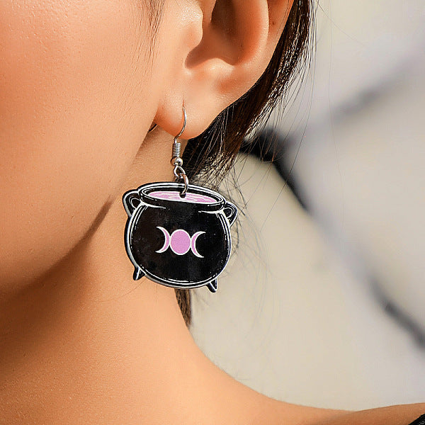 Boucles d'oreilles pendantes en acrylique avec dessin animé d'Halloween pour femmes