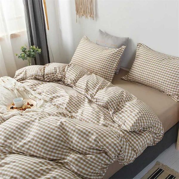 Fashion Plaid Bedding Set Green Brown Duvet Cover 220x240 No Filler case Bed Sheet Single Queen Soft Bed Linens Y250122