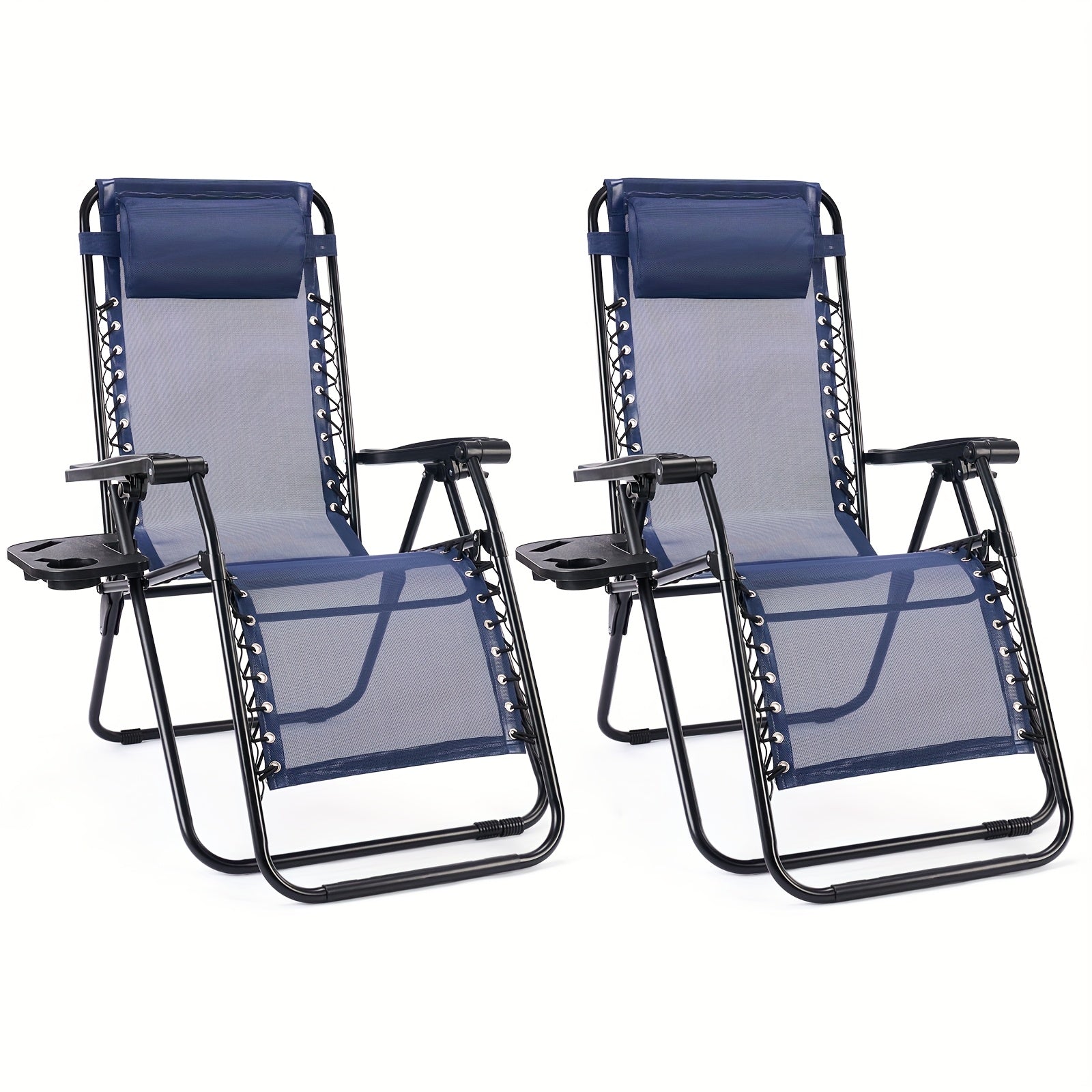 TEMU A Set Of 2 0 Gravity Lounge Chairs For Outdoor Patio And Poolside With Pillows And Cup Holders - Foldable, Space-saving, Easy To Carry, Outdoor
