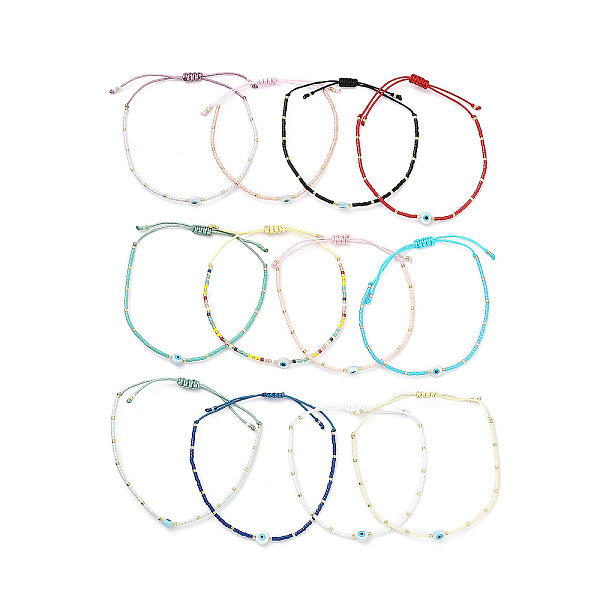 Bracelet de perles miyuki réglable graine et résine mauvais œil tressé pour femme