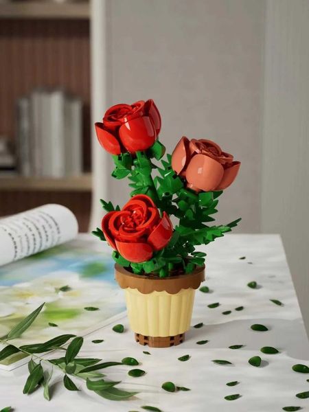 Blocks Flower Succulents Building Blocks Rose Sunflower Bonsai Garden Romantic Bricks DIY Potted Plants Model Kids Kit Toy For Children