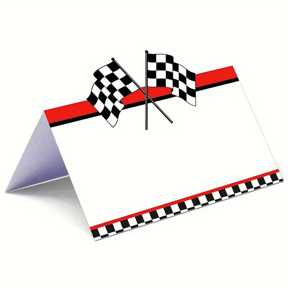 TEMU 10pcs Racing Car Checkered Table , Semi-glossy Finish, Birthday Party Shower Name Setting Cards, Event | Sporty Aesthetic | Decorative Cards,