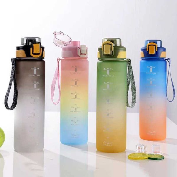 1 Liter Sports Water Bottle with Time Marker Leak-proof Cup Motivational Portable Water Bottle for Outdoor Sport FitnessXJ240903