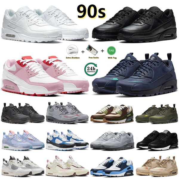 90 anos 90s Excedente de designer Futura Running Running Shoes Triple Black Branco UNC da meia -noite Desert Wolf Wolf Gray Olive Day's Day