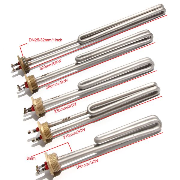 Electrical Heating Element Booster Tube Immersion Water Heater Stainless Steel For Water Boiler ,1&quot;-DN25-32mm, AC110V-220V-380V,1-2-3-4