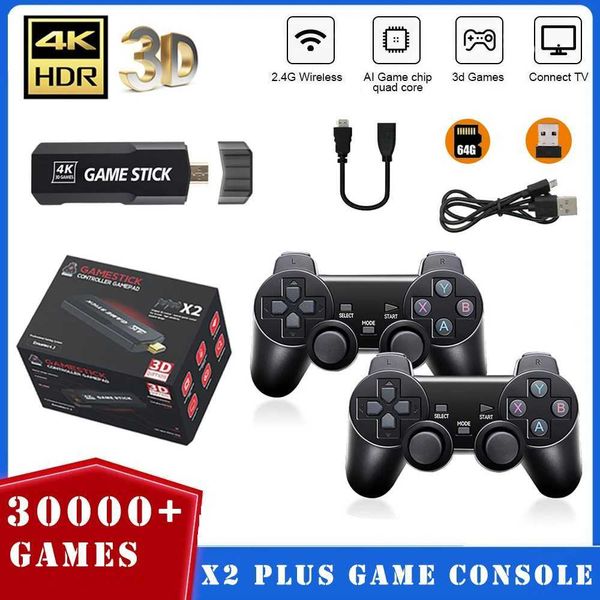 New X2 Plus GD10 4K Retro Video Game Console 3D HD Pro Mini Wireless Game Stick 64G Built-in 30000 Games for PSP-PS1-FC Dropship Y240808