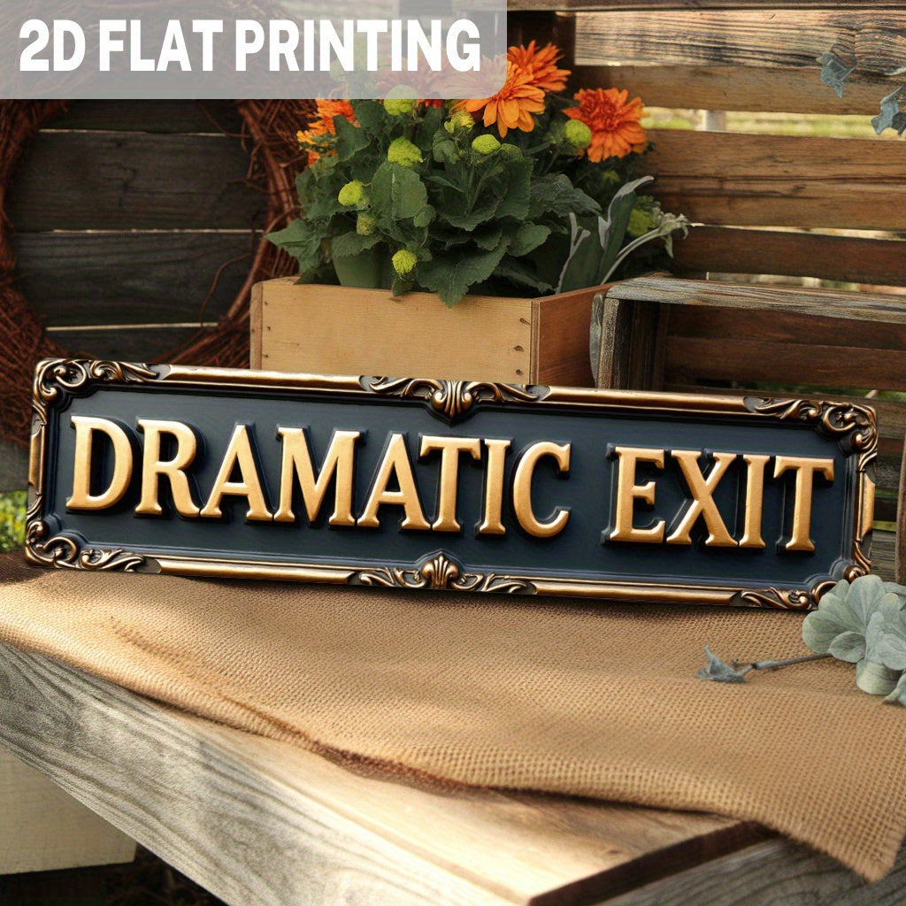 TEMU 2d Flat, 1pc Vintage Dramatic Exit Metal Sign - Classic Theater Theme Wall Decor, 3.93x15.74 Inch, Rustic Distressed Finish For Home, Office,