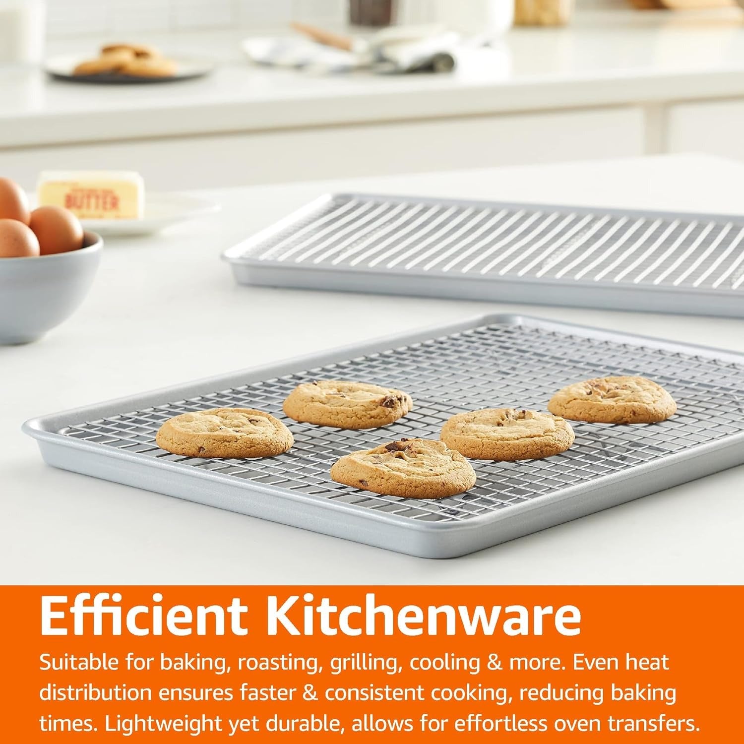 Gray Ceramic Nonstick Baking Sheet Set with Cooling Rack18x13 Half Sheet Pans PFOA Free Dishwasher Safe for Cookies Roasting Veggies